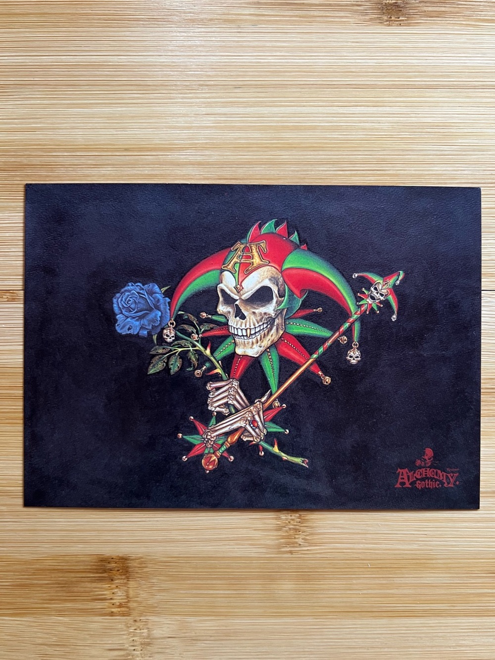 Vintage Alchemy Gothic Postcard Jester Skull Blue Rose Dark Fantasy Art 1990